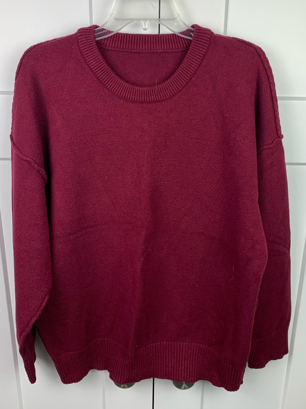 Halara LARGE Burgundy Crewneck Knit Pullover Sweater Long Sleeve Relaxed Fit